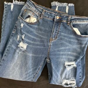 Classic Blue Distressed Straight Leg Jeans